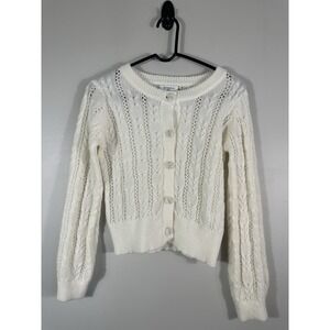 Freshman 1996 Cardigan Womens Small Ivory Open Knit Cottage Feminine Read